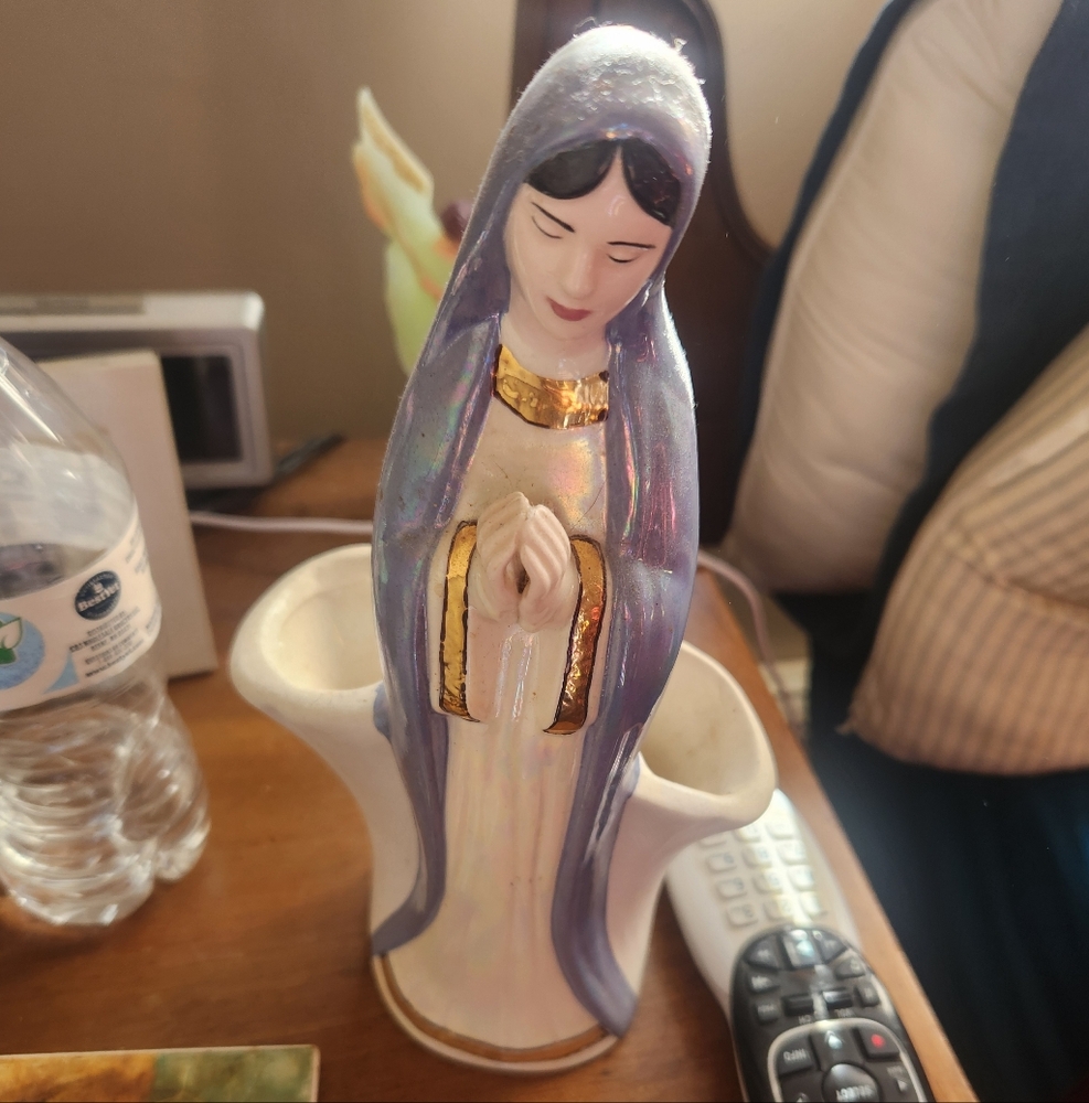 Elegant Blue and Gold Religious Figurine And Flower Holder